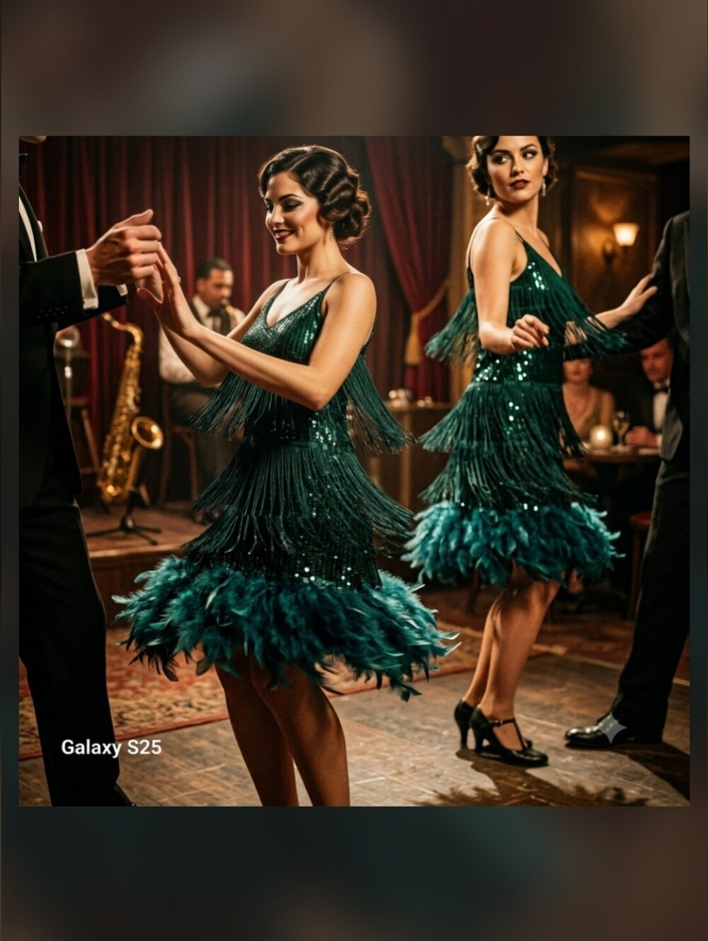 Emerald Sequin Fringe & Feather Party Mini Dress - Boutique Style